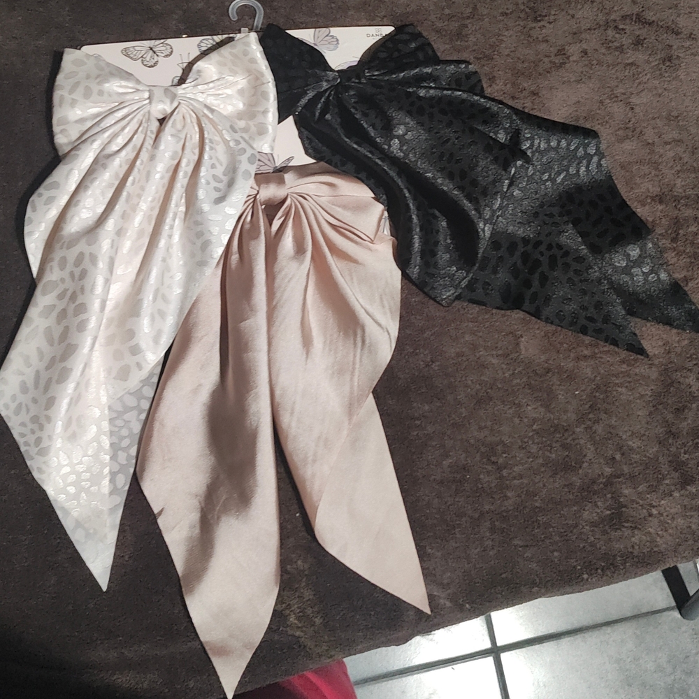 Elegant Satin Hair Bows - Black, Cream, and Tan - Picture 1 of 11